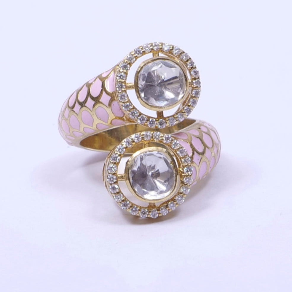 Handcrafted Adjustable 92.5 Silver Ring with Moissanite polki