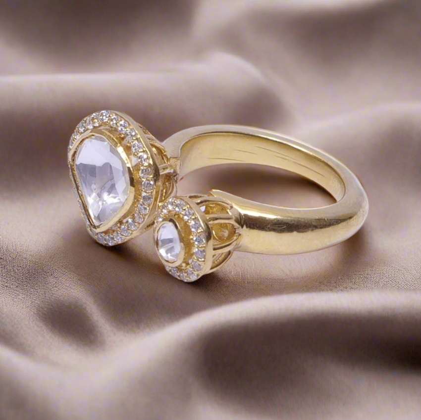 Two-stone Moissanite Polki adjustable Ring