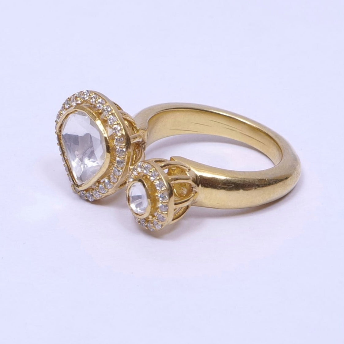 Two-stone Moissanite Polki adjustable Ring