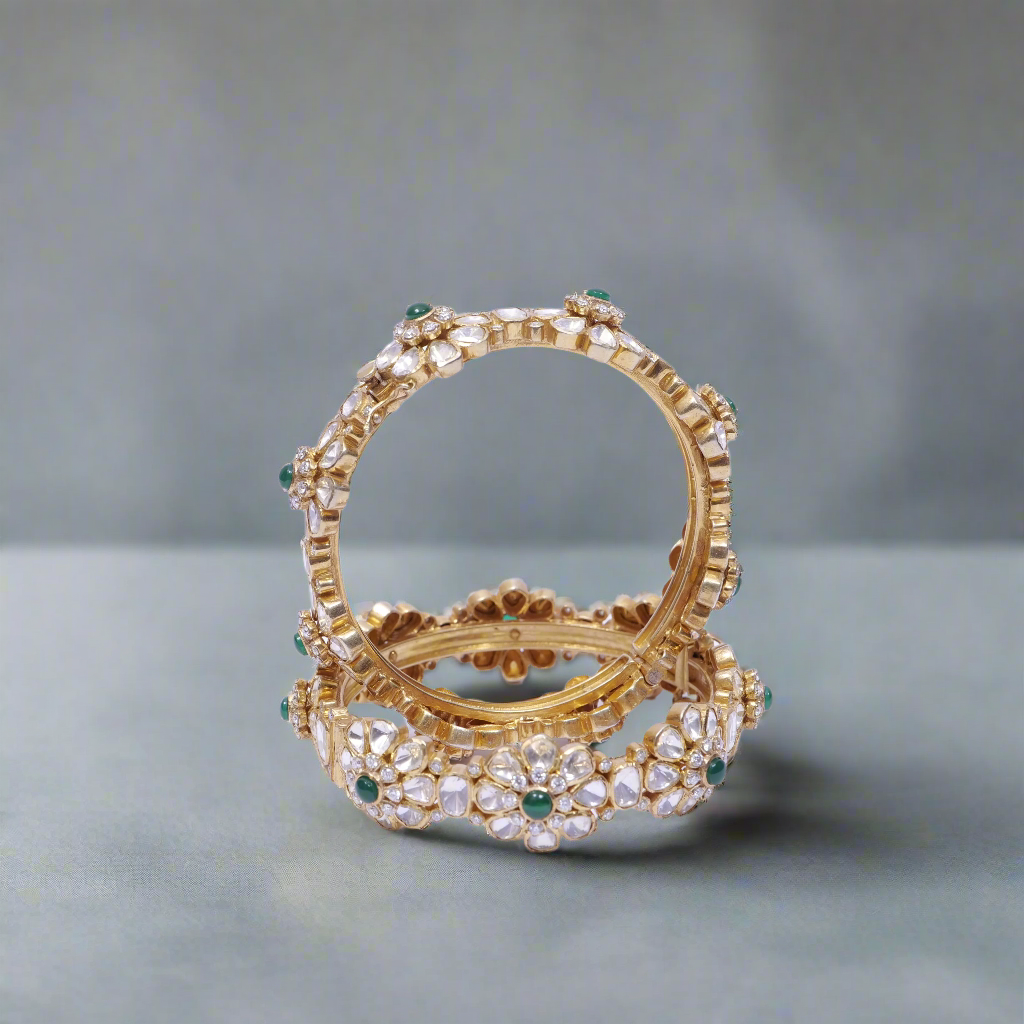 Majestic Moissanite Polki Bangles in 925 Silver with Gold Plating