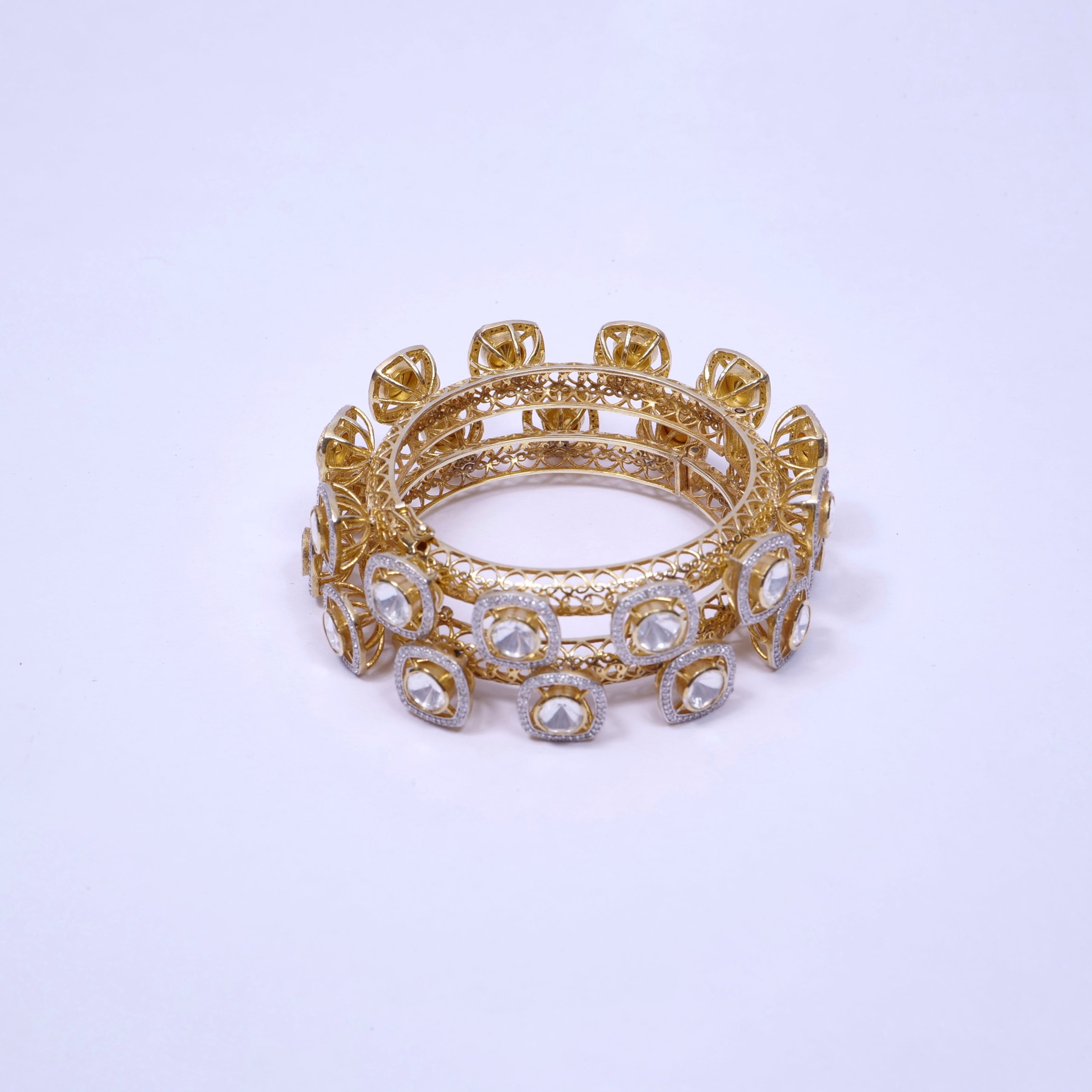 Moissanite Square Polki Bangles in Silver