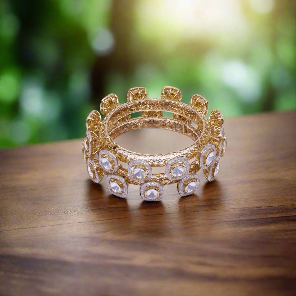 Moissanite Square Polki Bangles in Silver
