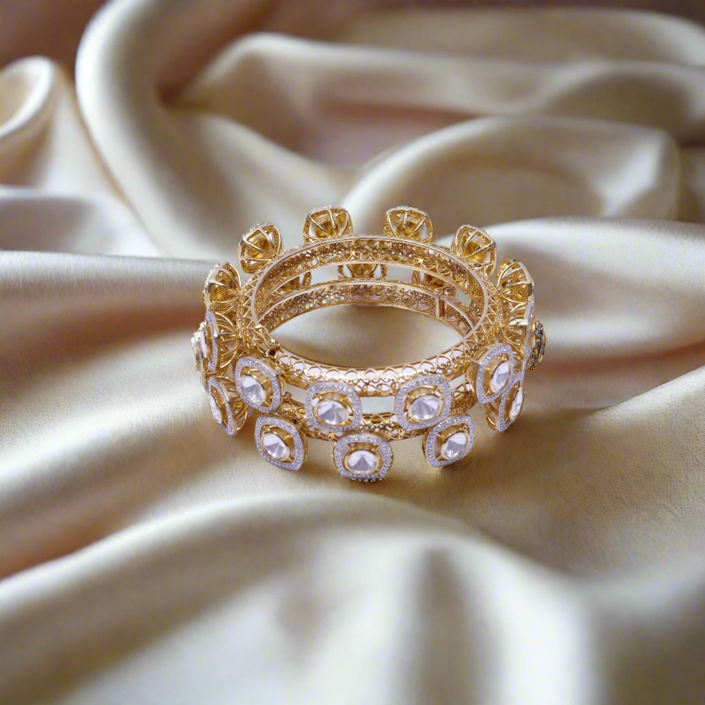 Moissanite Square Polki Bangles in Silver