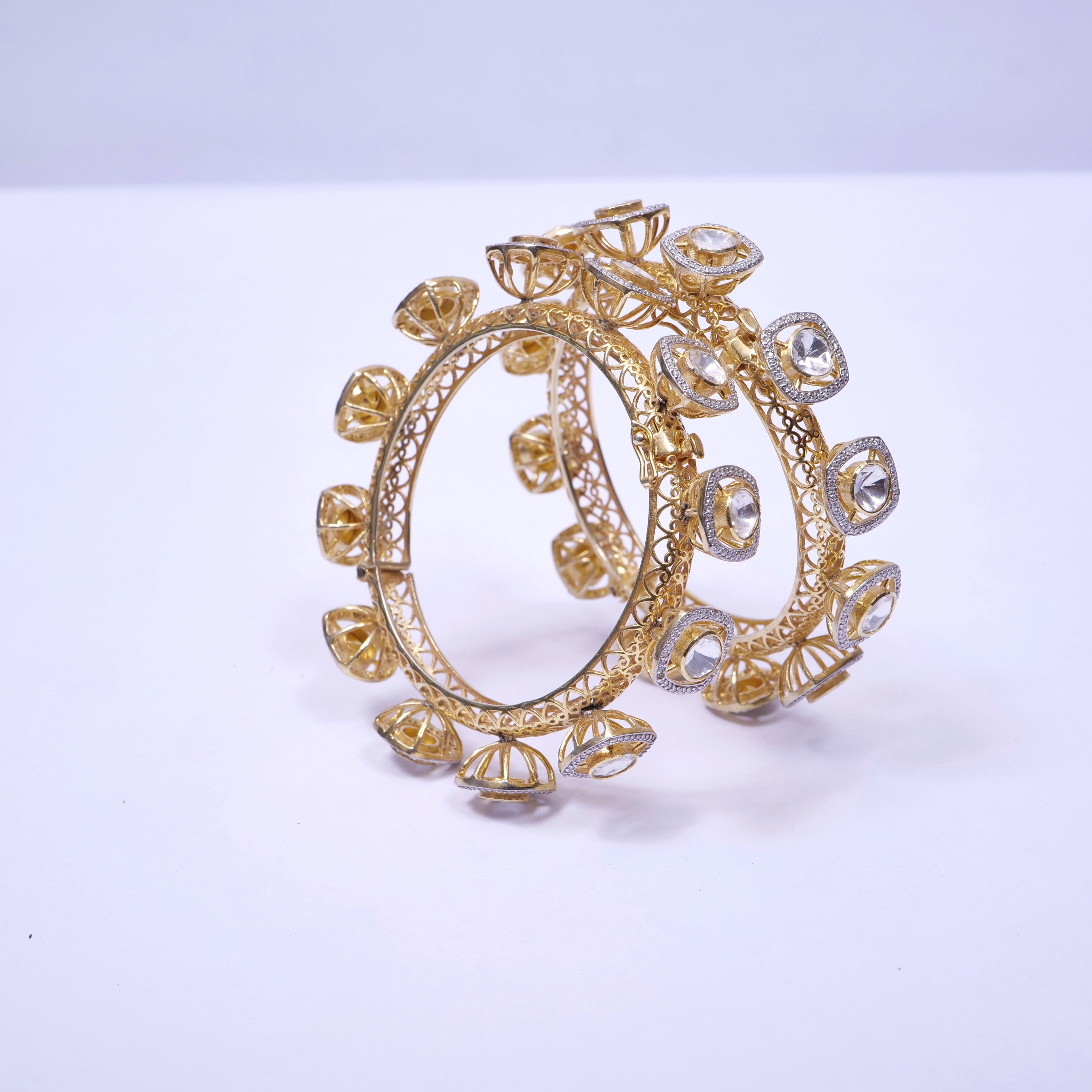 Moissanite Square Polki Bangles in Silver