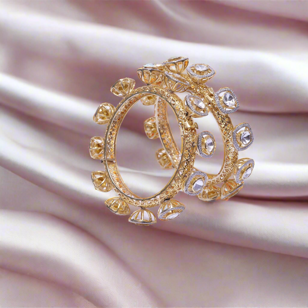 Moissanite Square Polki Bangles in Silver