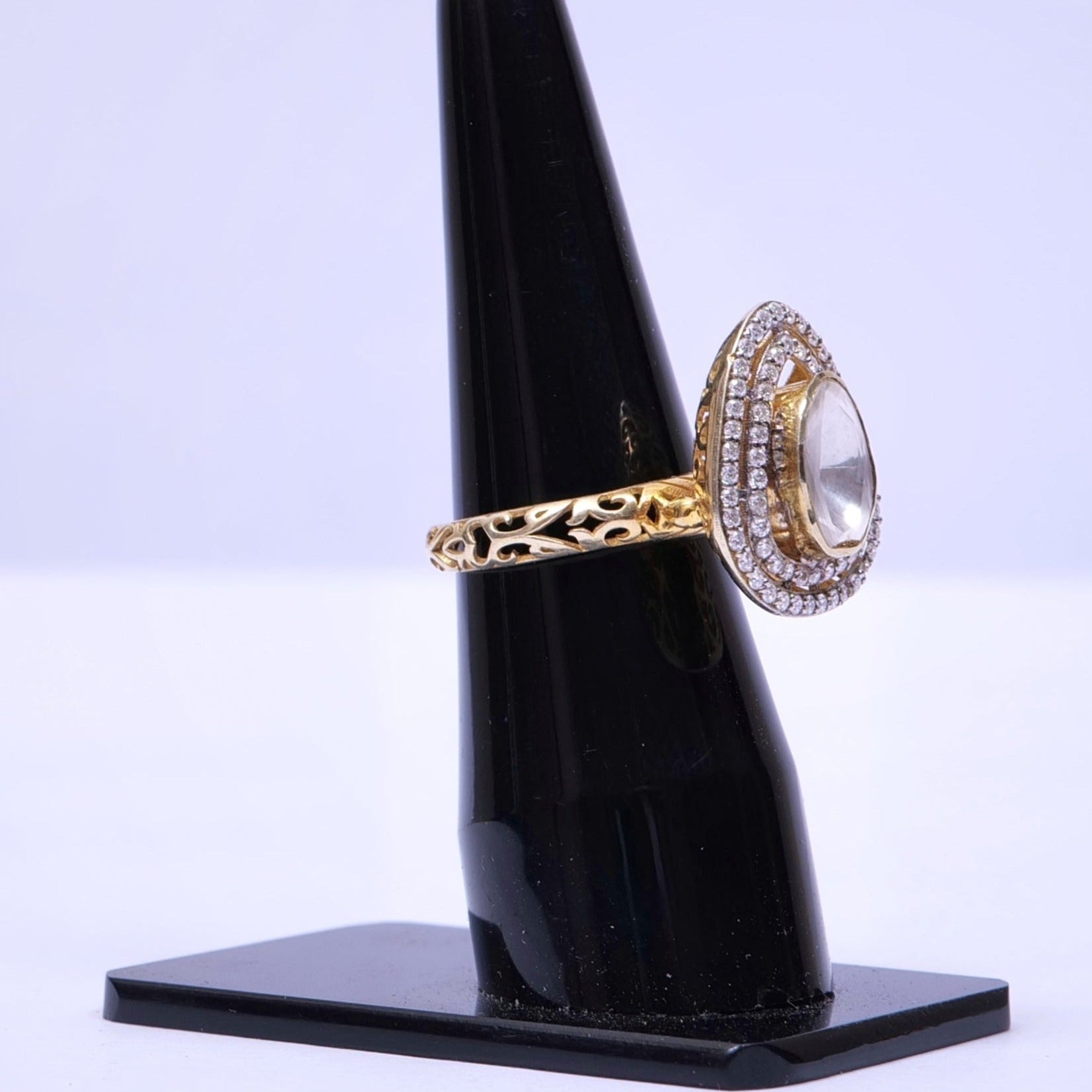White Moissanite Polki Ring in Sterling silver with Moissanite Diamond