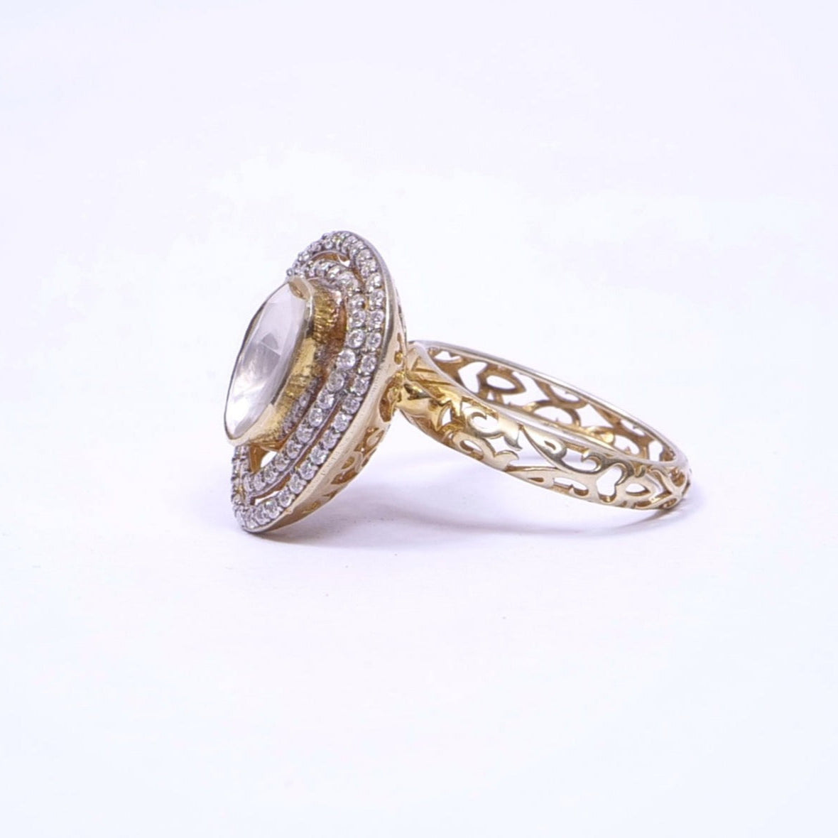 White Moissanite Polki Ring in Sterling silver with Moissanite Diamond