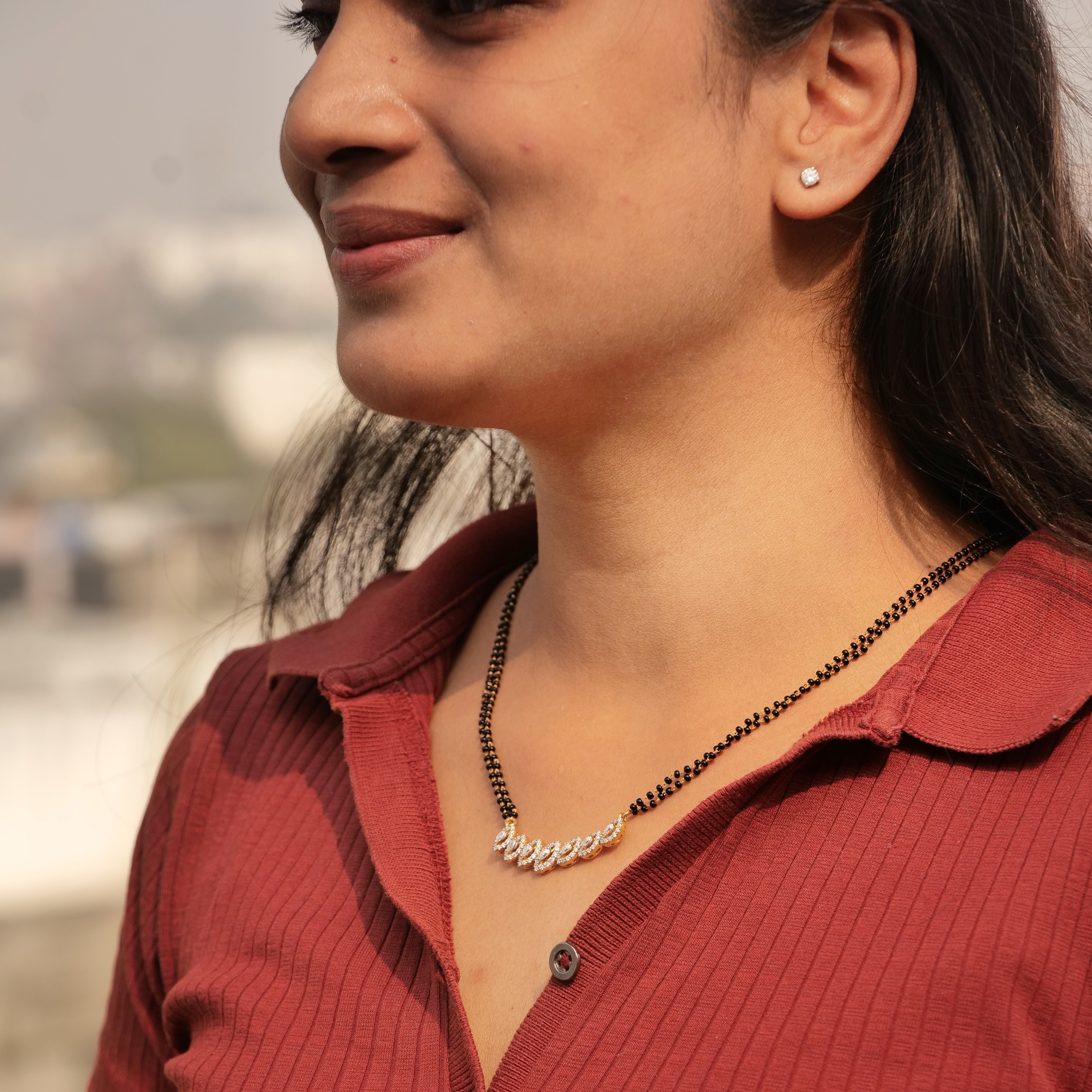 Noor Line Moissanite Mangalsutra in 925 Silver with Rhodium Plating | Everyday Wear Mangalsutra