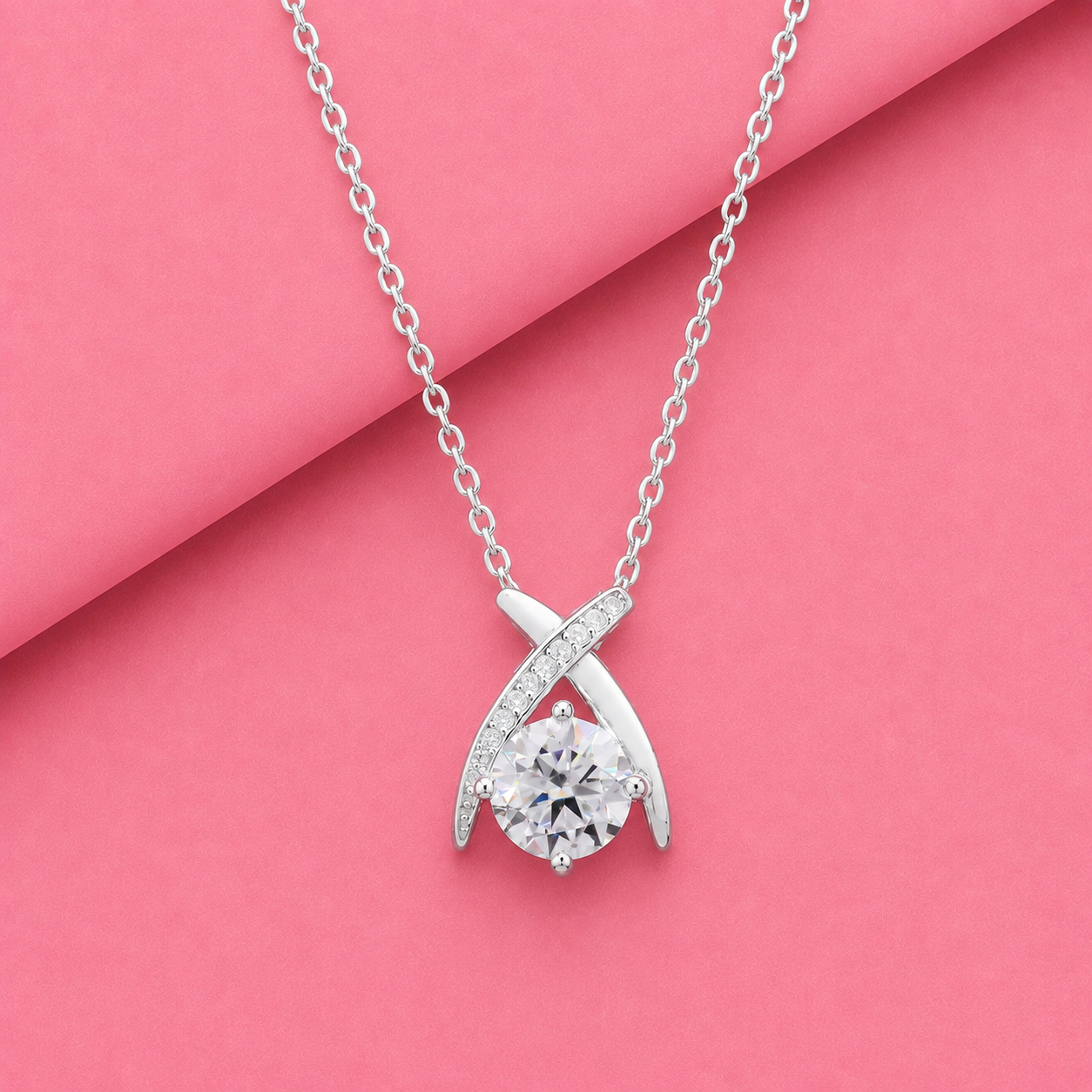 Kriss Kross Moissanite Silver Pendant