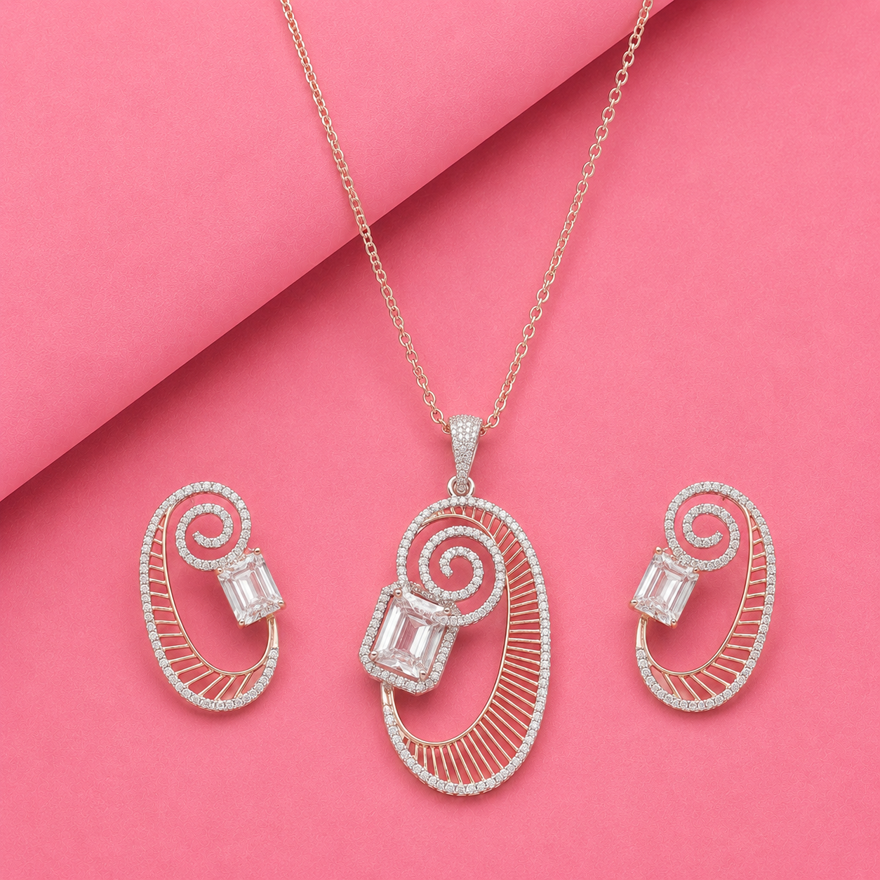 French wishes Rose Gold Sterling Silver Moissanite Pendant Set