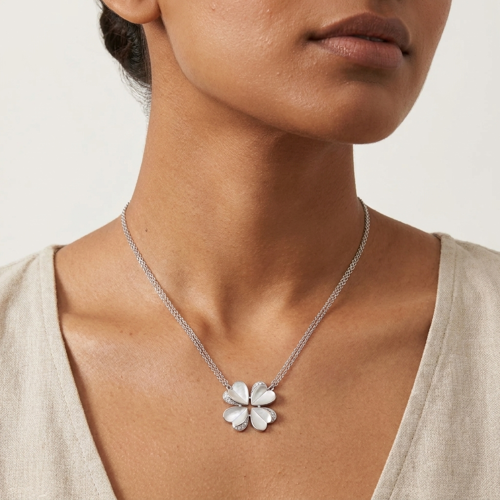 Flower pattern Moissanite Pendant in Sterling SIlver