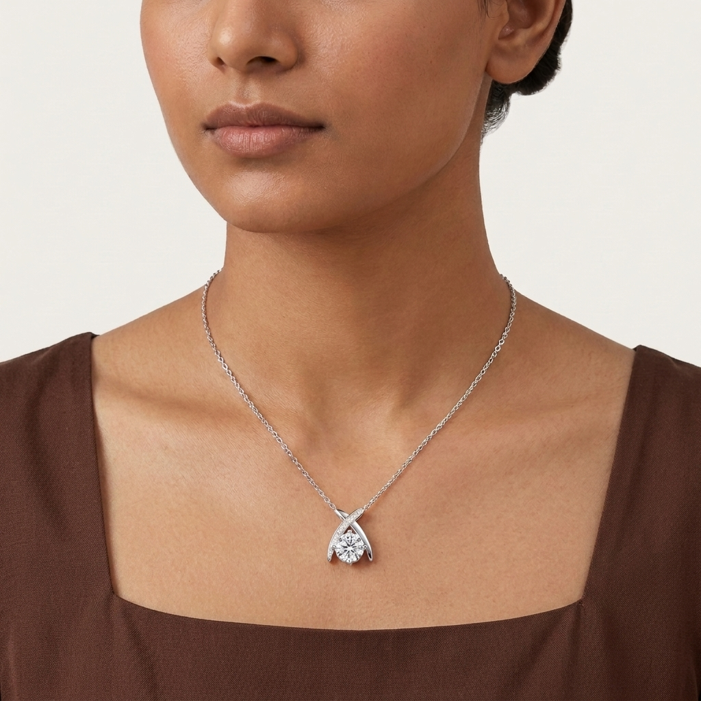 Kriss Kross Moissanite Silver Pendant
