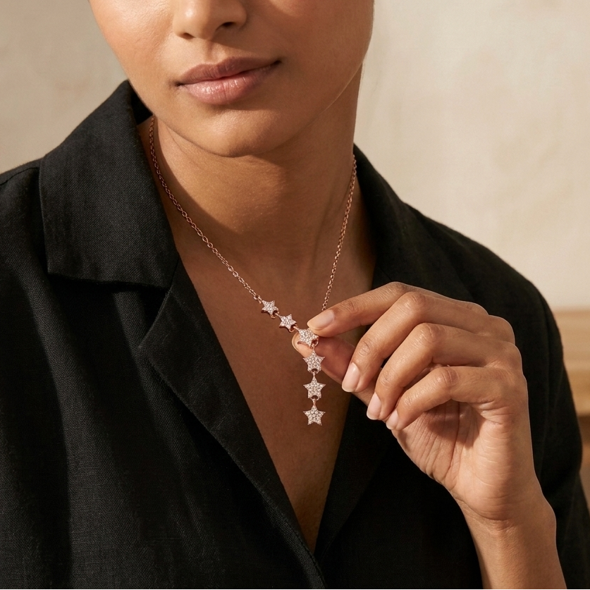 6 Star Moissanite Diamond Chain Pendant in Sterling Silver