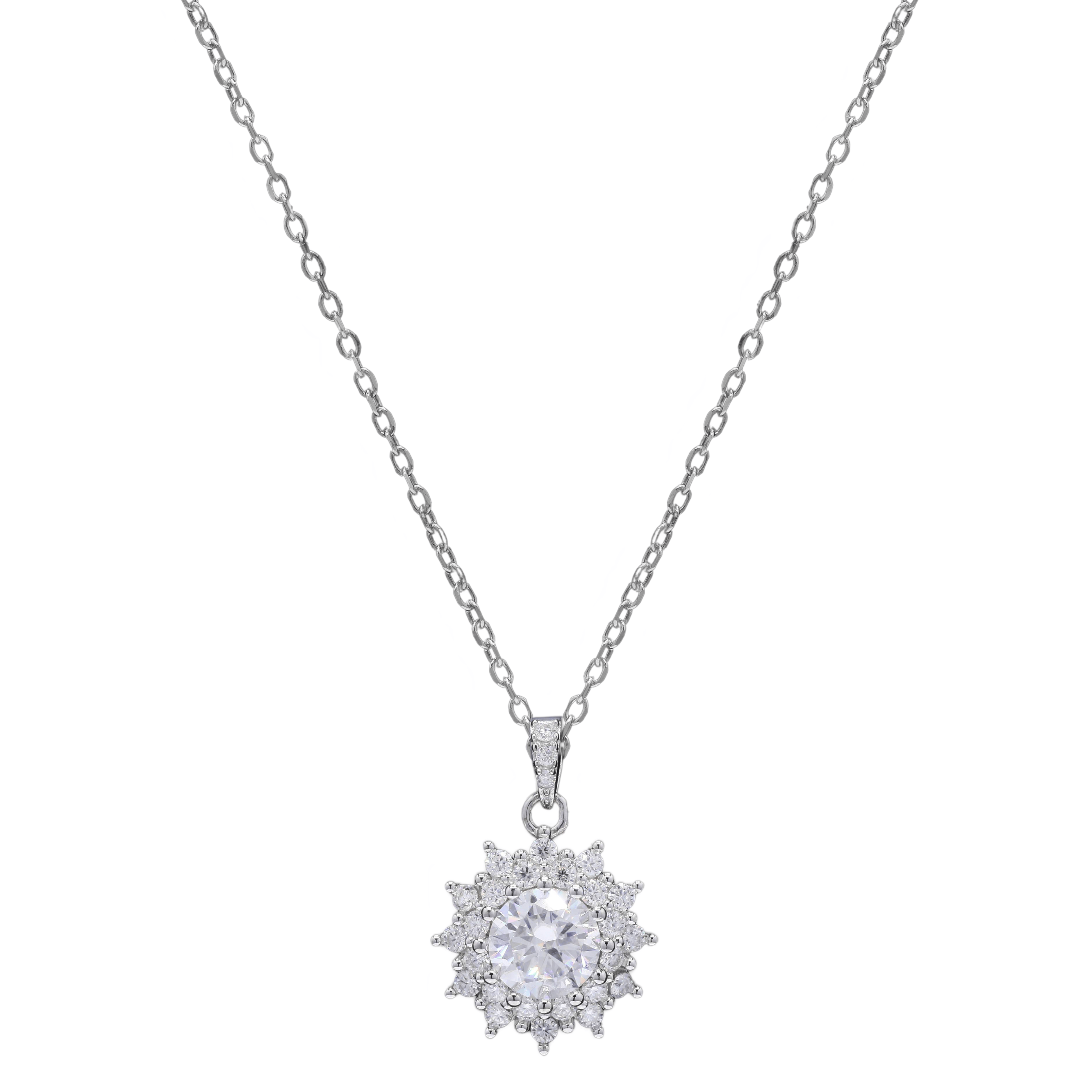 Sterling Silver Celestial Floral Pendant with Moissanite
