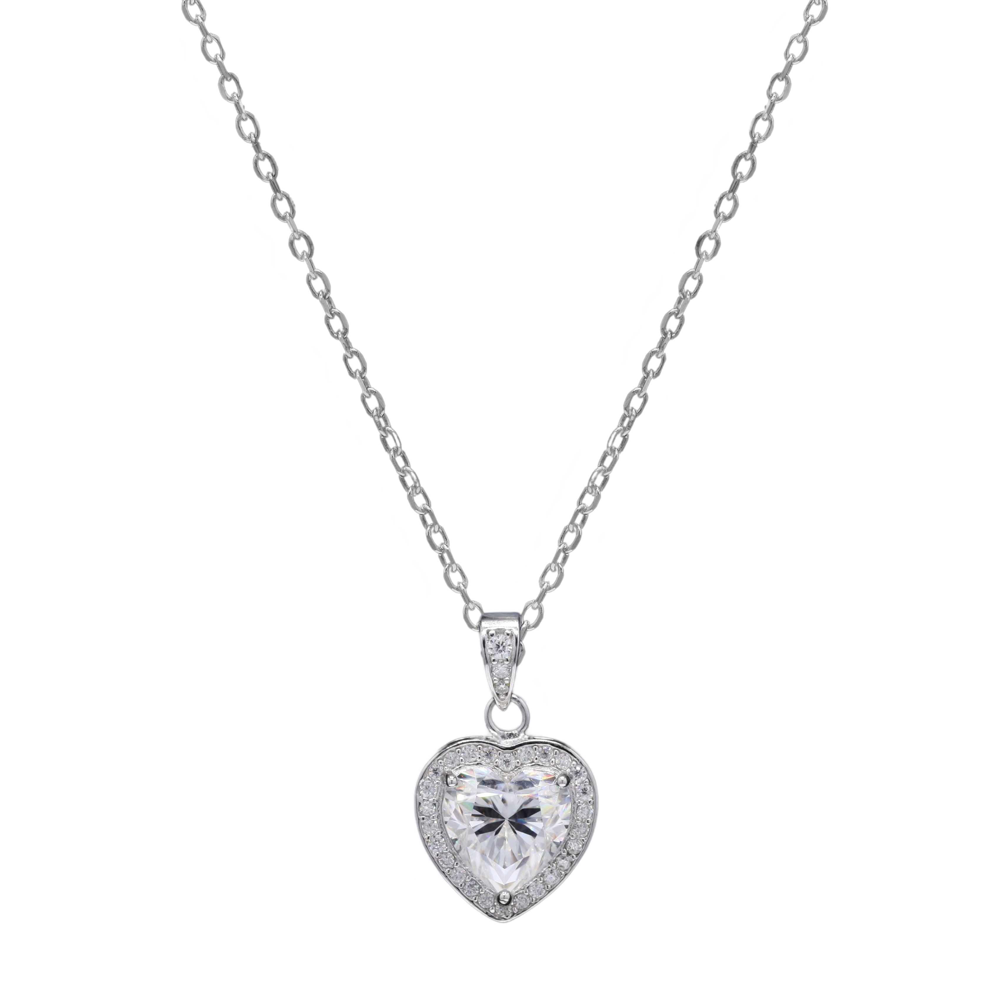 Silver Solitaire Heart Pendant with Moissanite