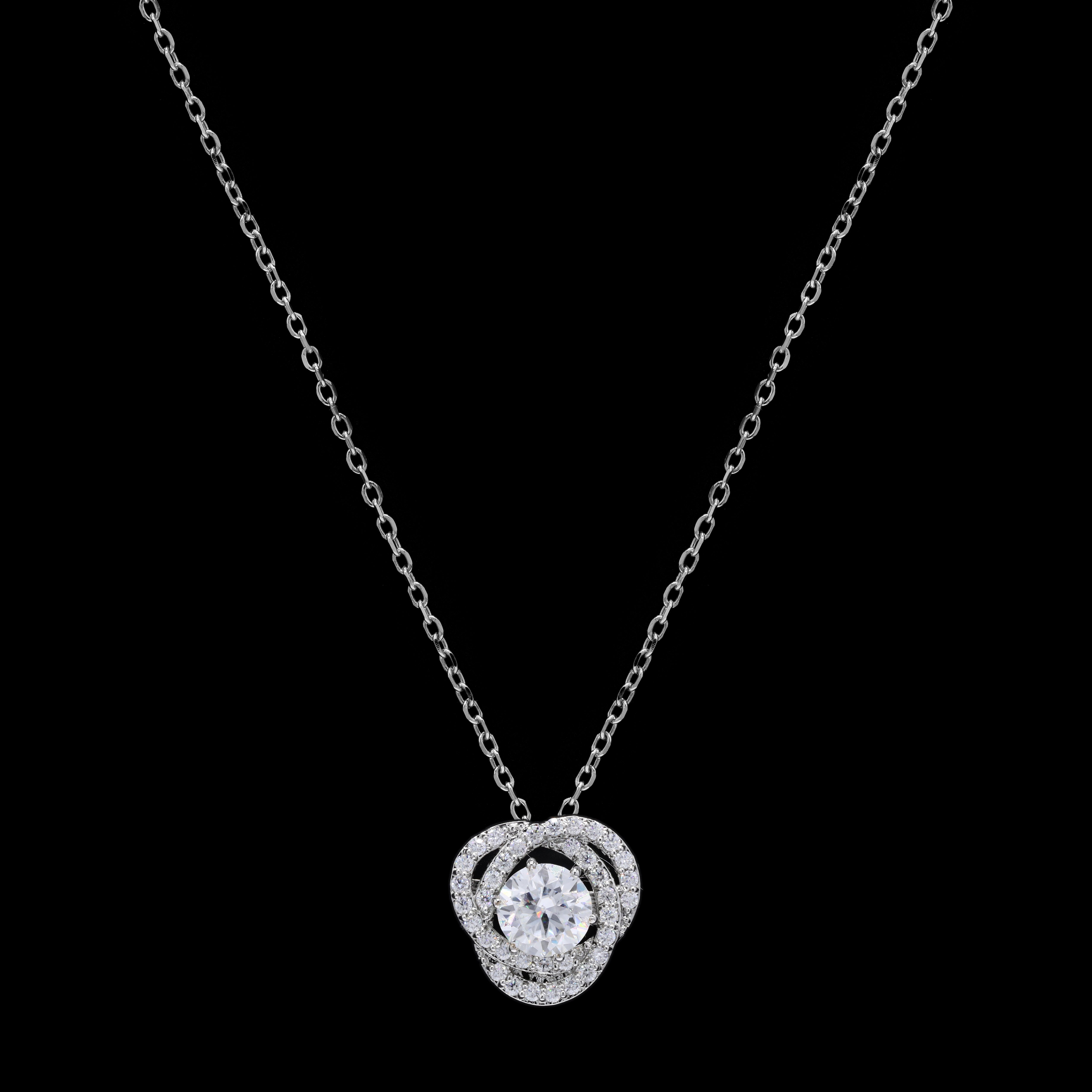 Intertwined Cluster Solitaire Pendant in Sterling Silver with Moissanite