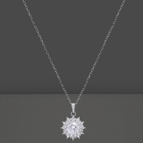 Sterling Silver Celestial Floral Pendant with Moissanite