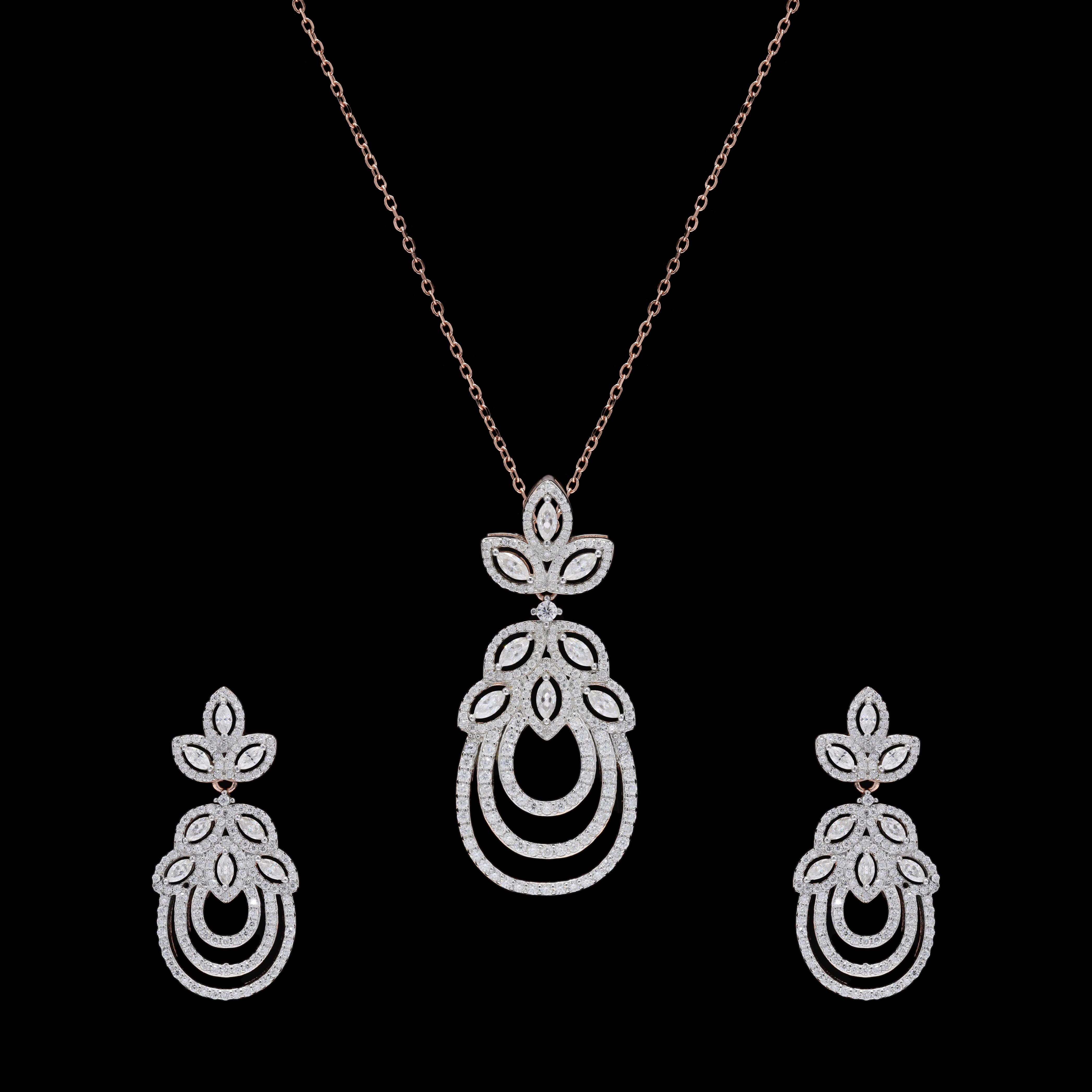 Floral Fantasy Sterling Silver Moissanite Pendant Set