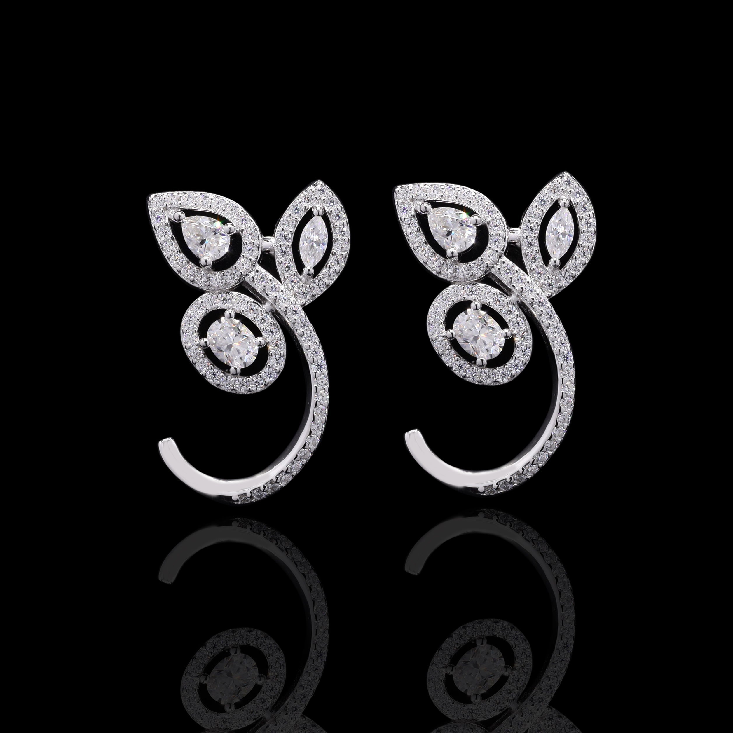 Flower Leaf-Shape Sterling Silver Moissanite Earrings