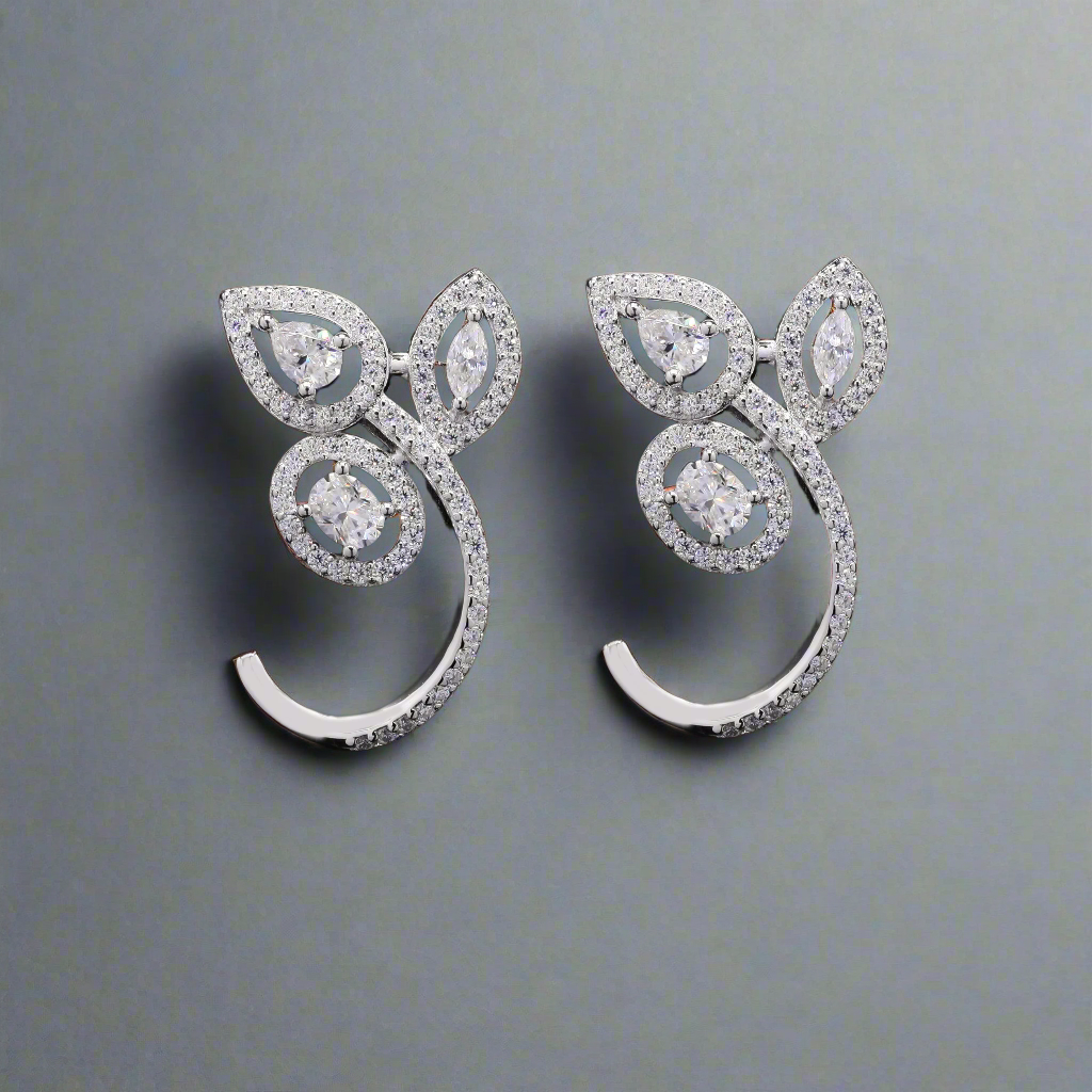 Flower Leaf-Shape Sterling Silver Moissanite Earrings