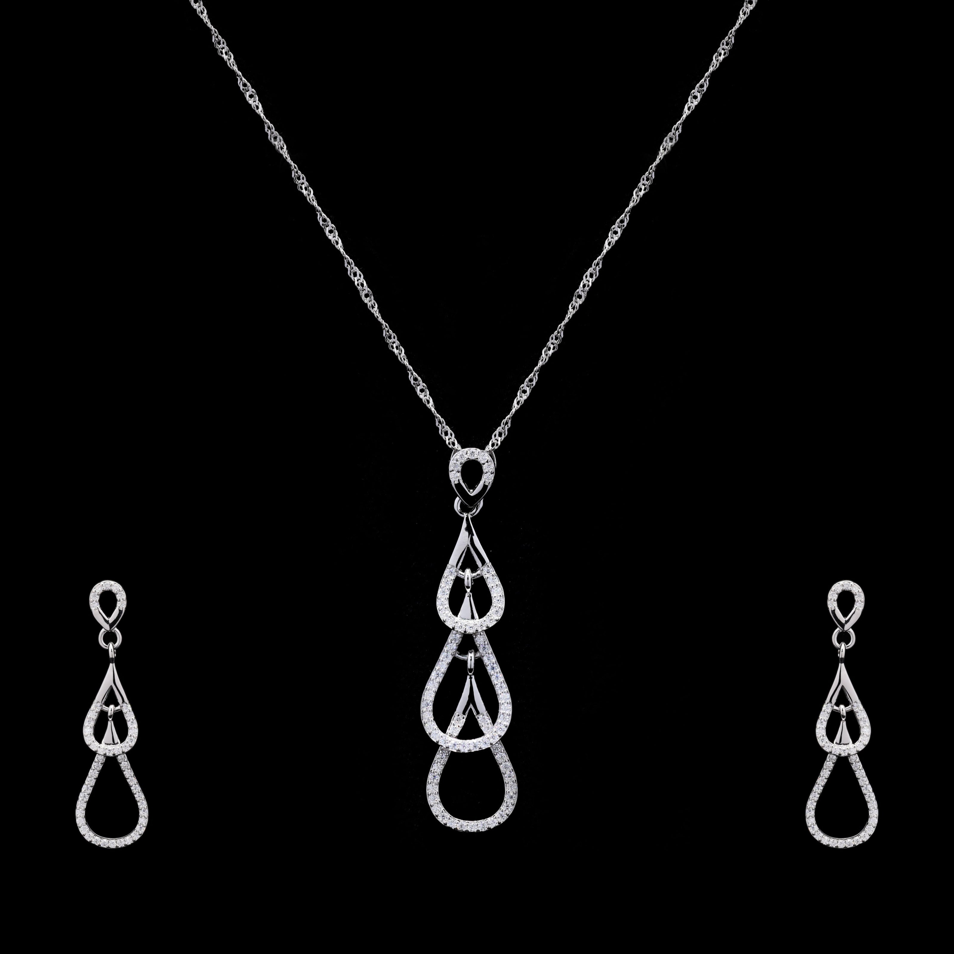 Droplets Sterling Silver Moissanite Pendant Set