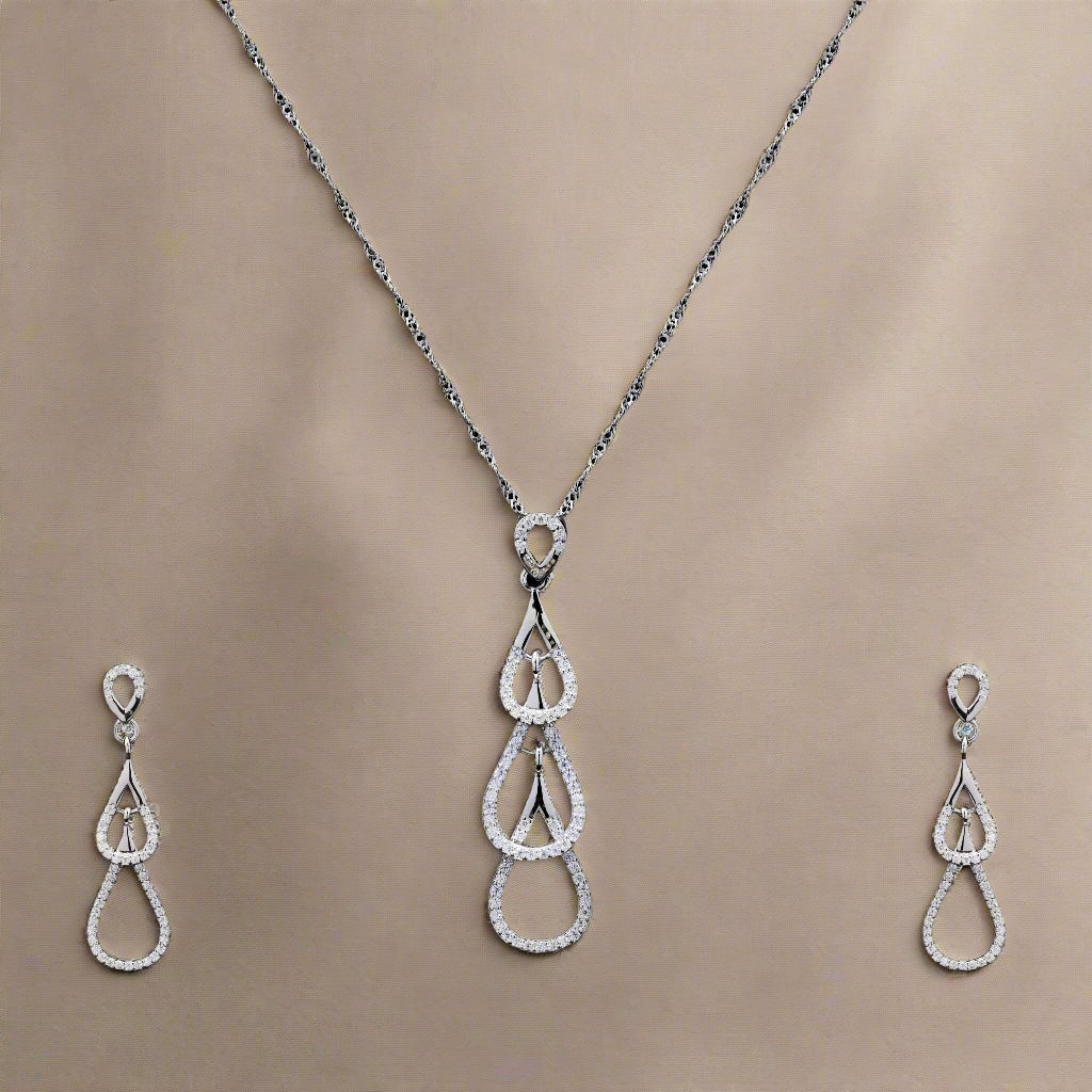 Droplets Sterling Silver Moissanite Pendant Set