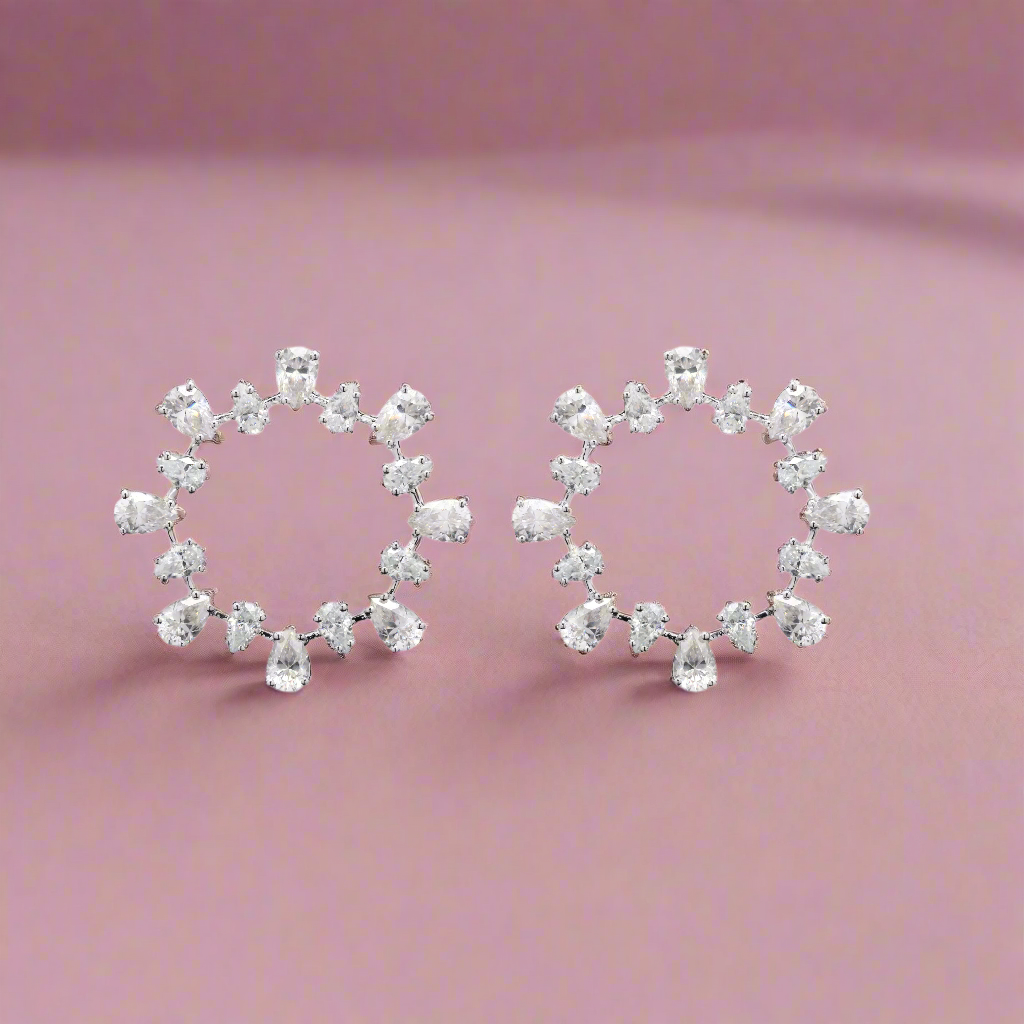 Moissanite with Sterling Silver Pear shape Round Earrings