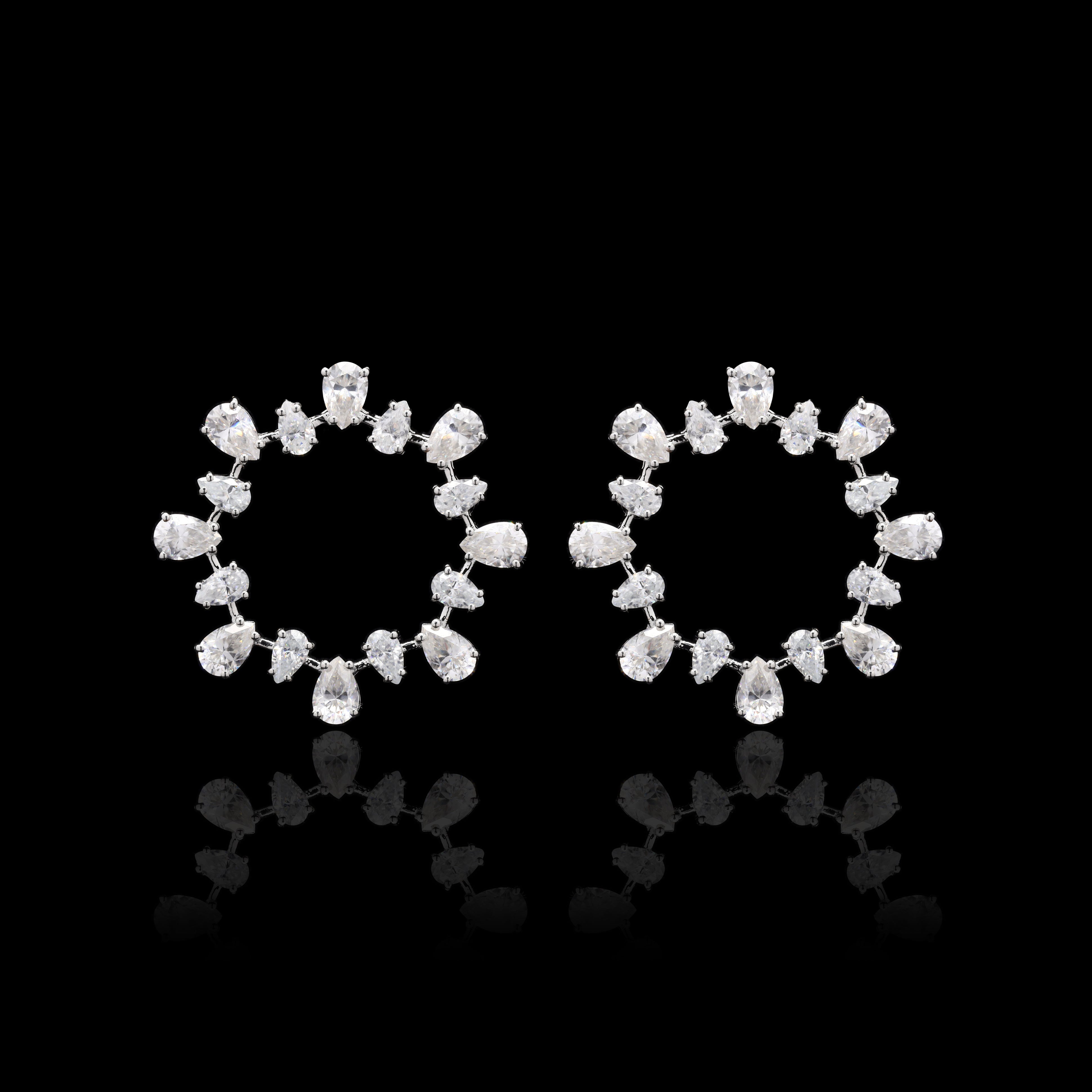 Moissanite with Sterling Silver Pear shape Round Earrings