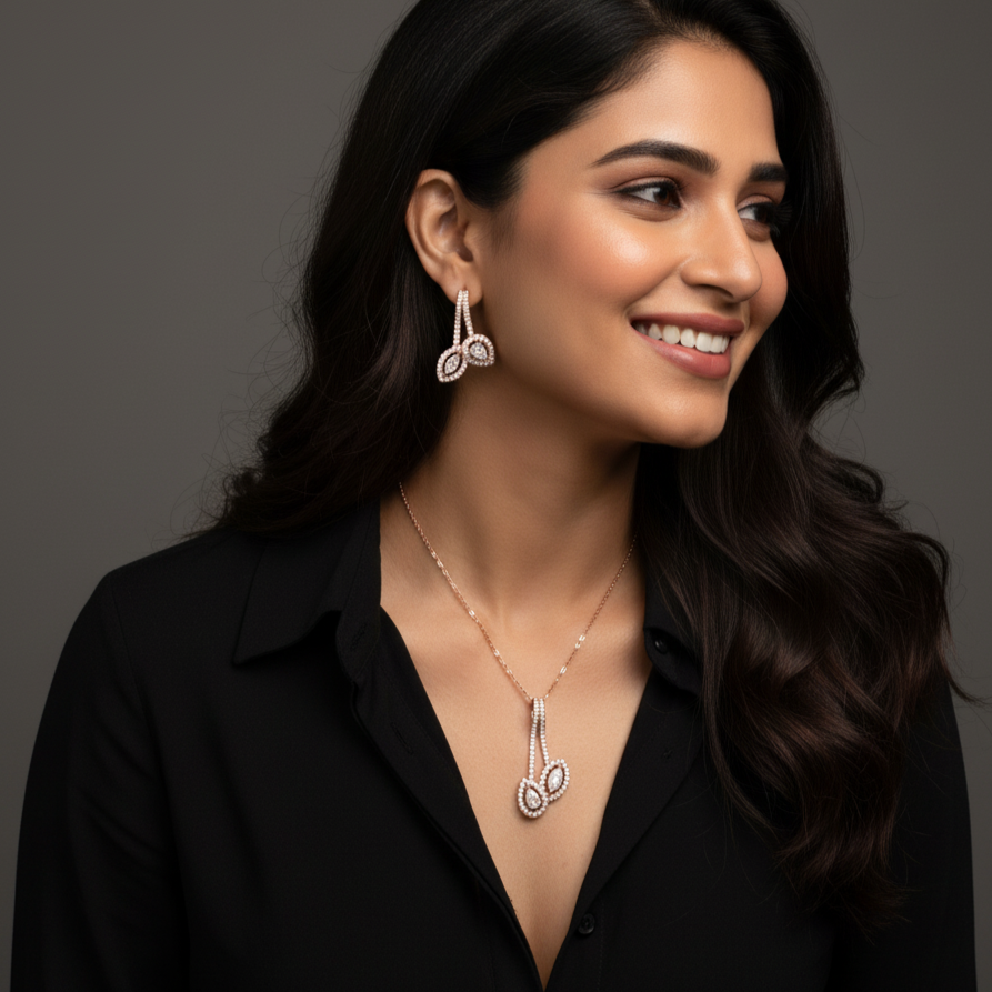 Leafy love Sterling Silver Moissanite Pendant Set