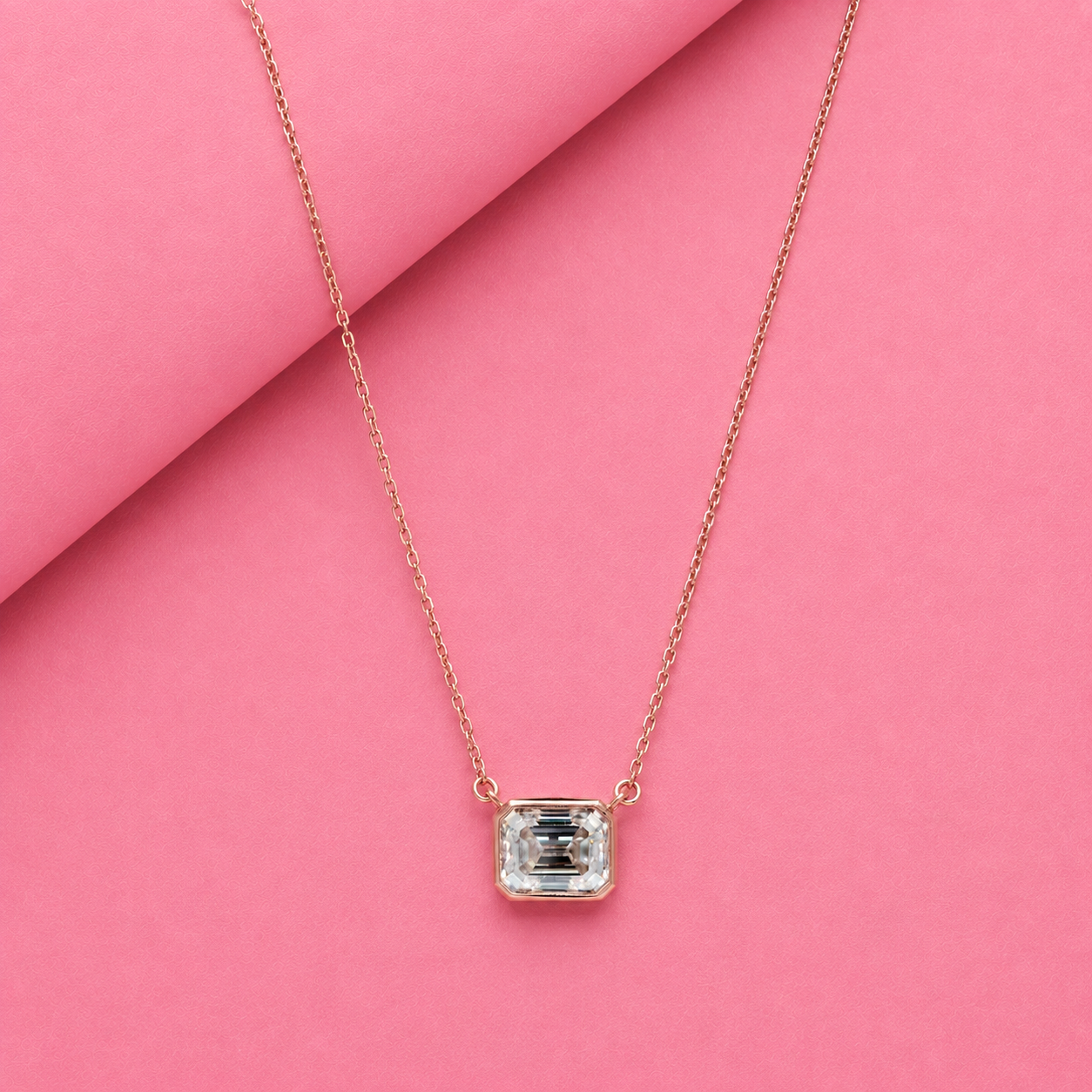 Emerald Cut Moissanite Diamond Pendant with Chain
