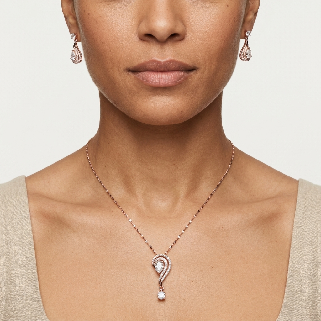 Ruhani Rose Gold Pendant Set in 925 Silver with Moissanite Diamond