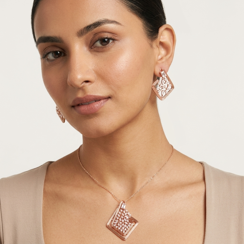 Blossom Bliss Sterling Silver Moissanite Pendant Set