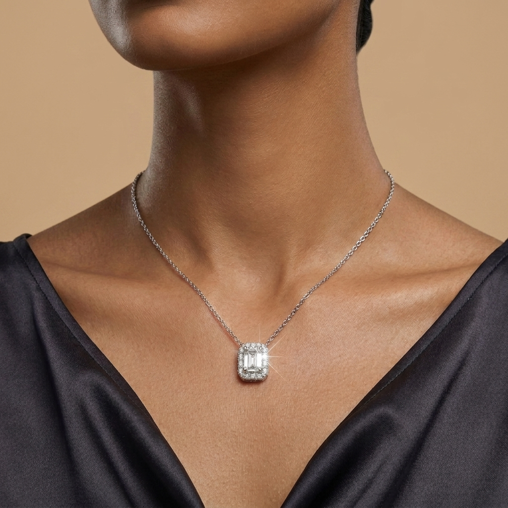 Baguette Moissanite Pendant in Sterling Silver