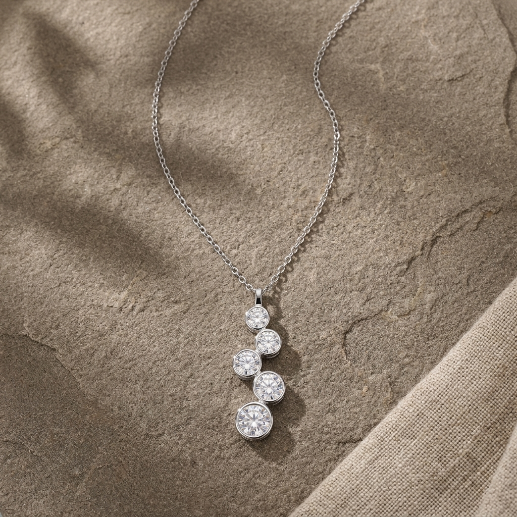 Channel Set Stack Pendant in Sterling SIlver with Moissanite
