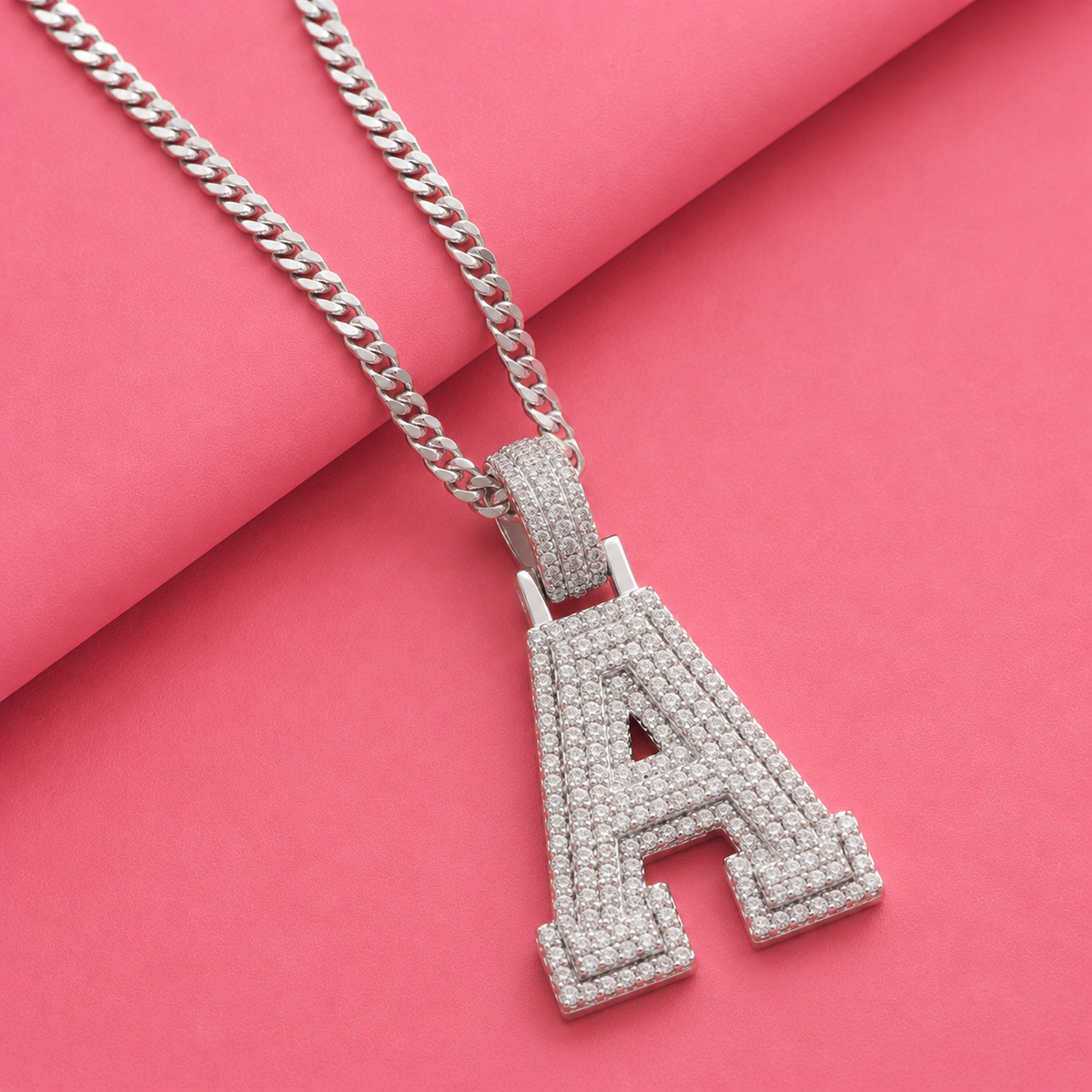 Sterling Silver Luxury Moissanite Initial A Charm Pendant for him