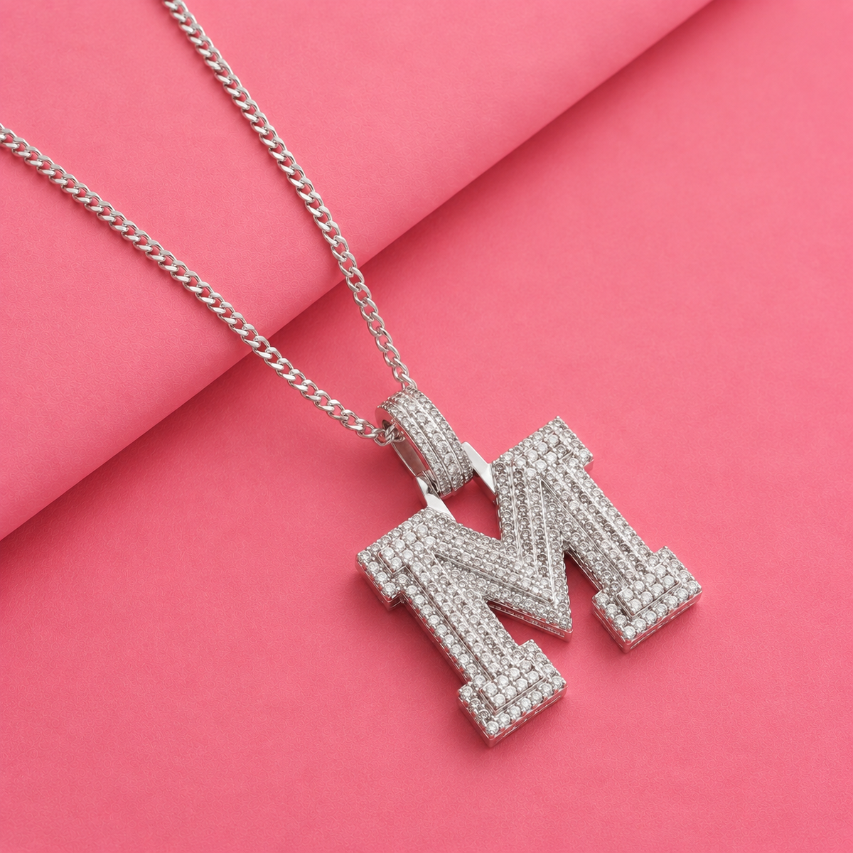 Sterling Silver Luxury Moissanite Initial M Charm Pendant for him