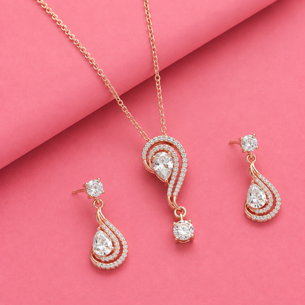 Ruhani Rose Gold Pendant Set in 925 Silver with Moissanite Diamond