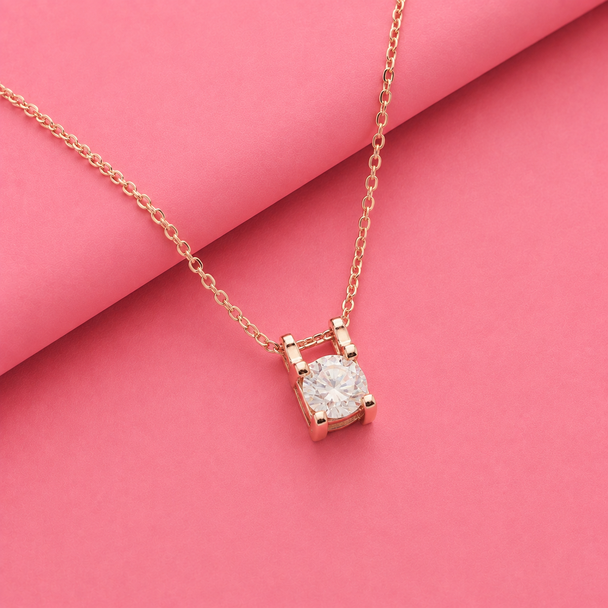 Rose Gold Solitaire Moissanite Pendant in Silver