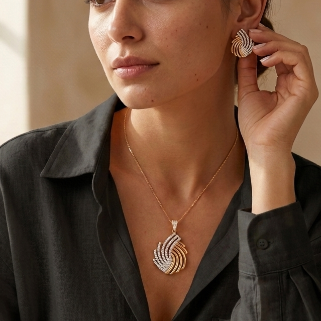 Earth Essence Sterling Silver Moissanite Pendant Set