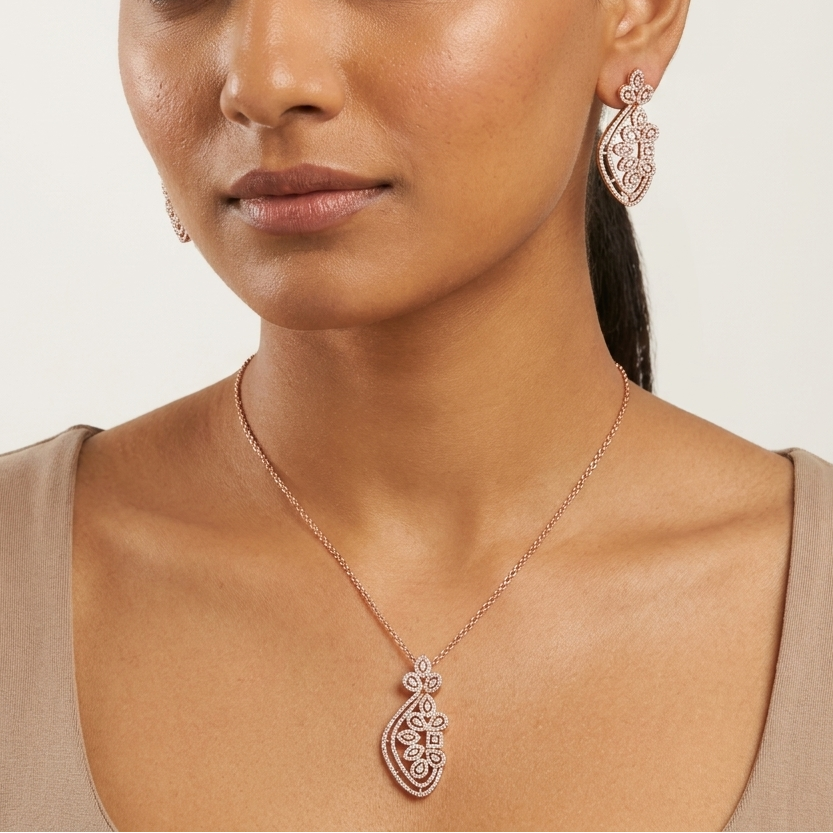 Petal Perfection Sterling Silver Moissanite Pendant Set