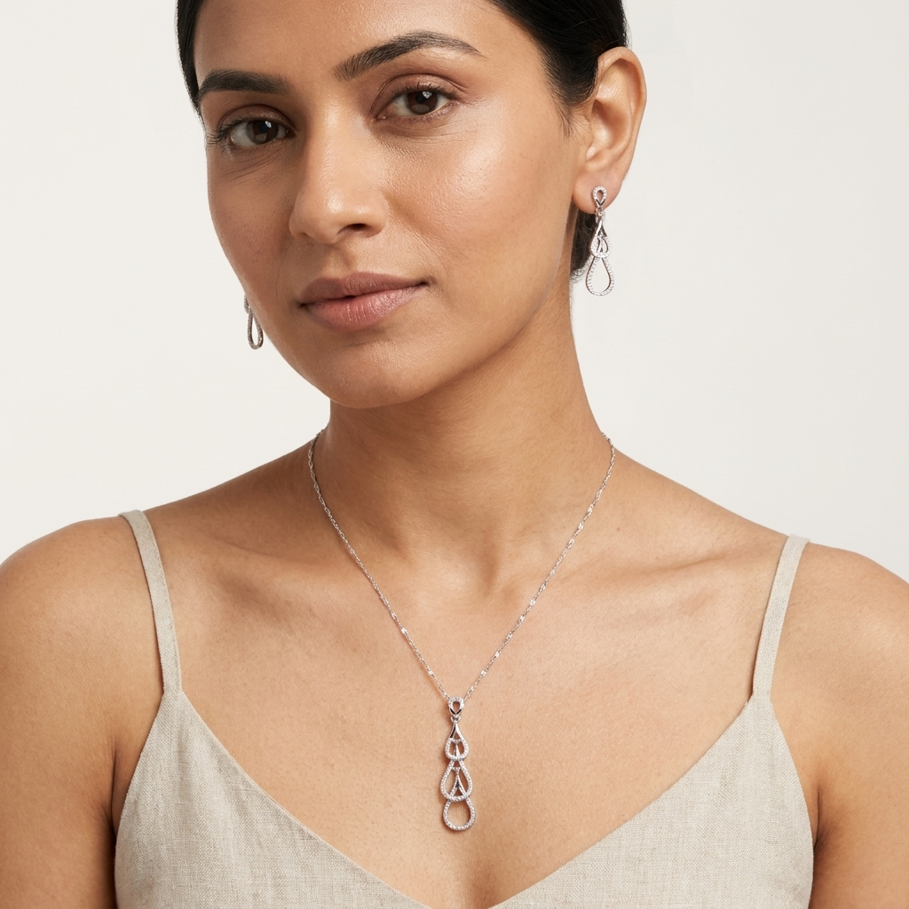 Droplets Sterling Silver Moissanite Pendant Set