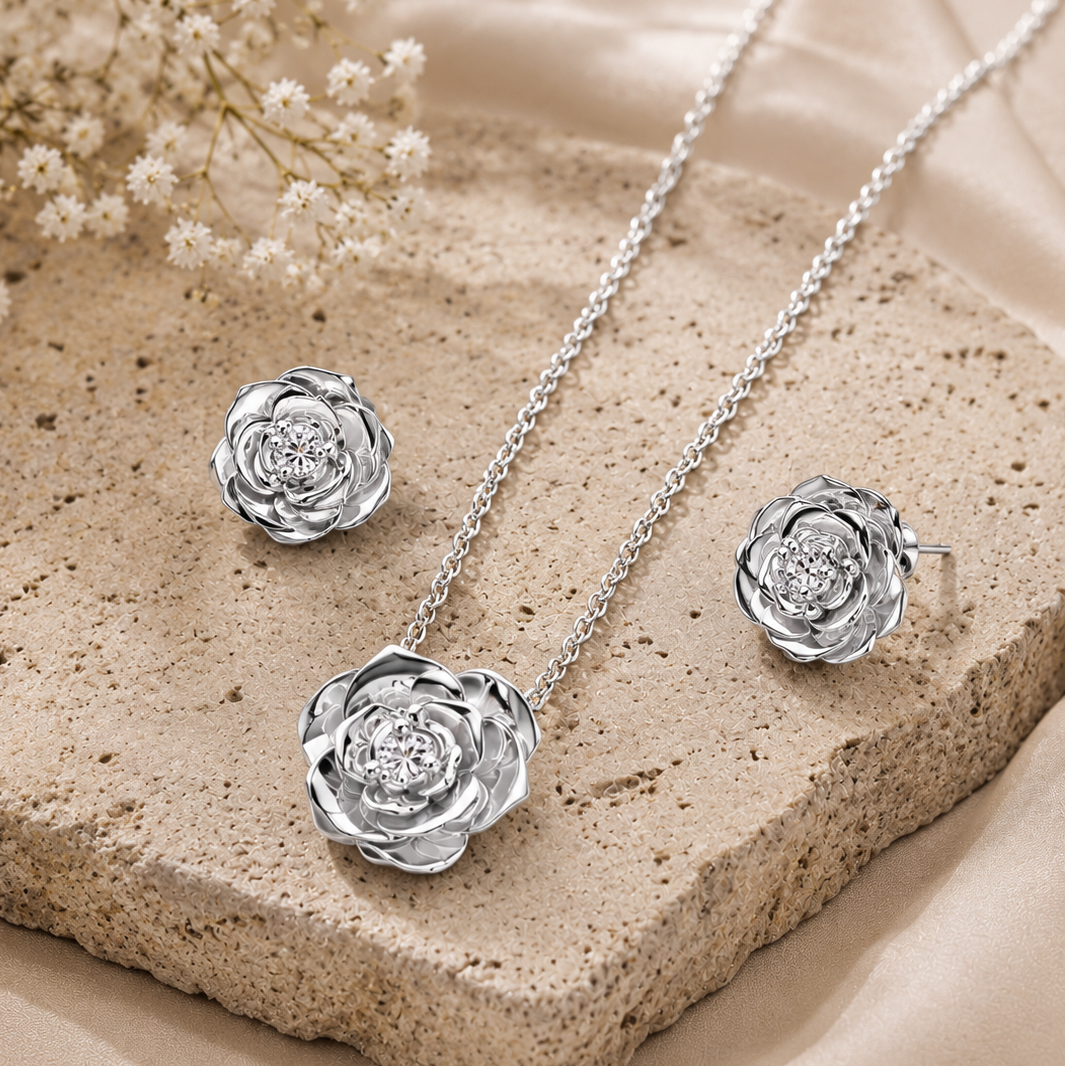 Eterna Rose Statement Pendant Set with Moissanite