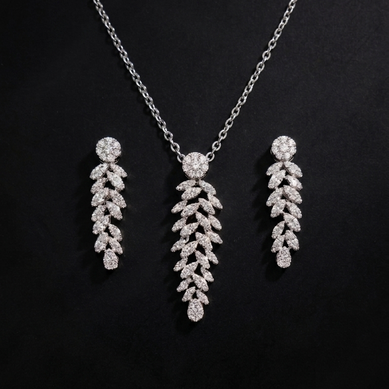 Imperial Silver Plume Pendant Set in Moissanite