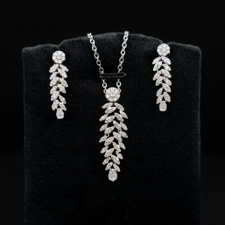 Imperial Silver Plume Pendant Set in Moissanite