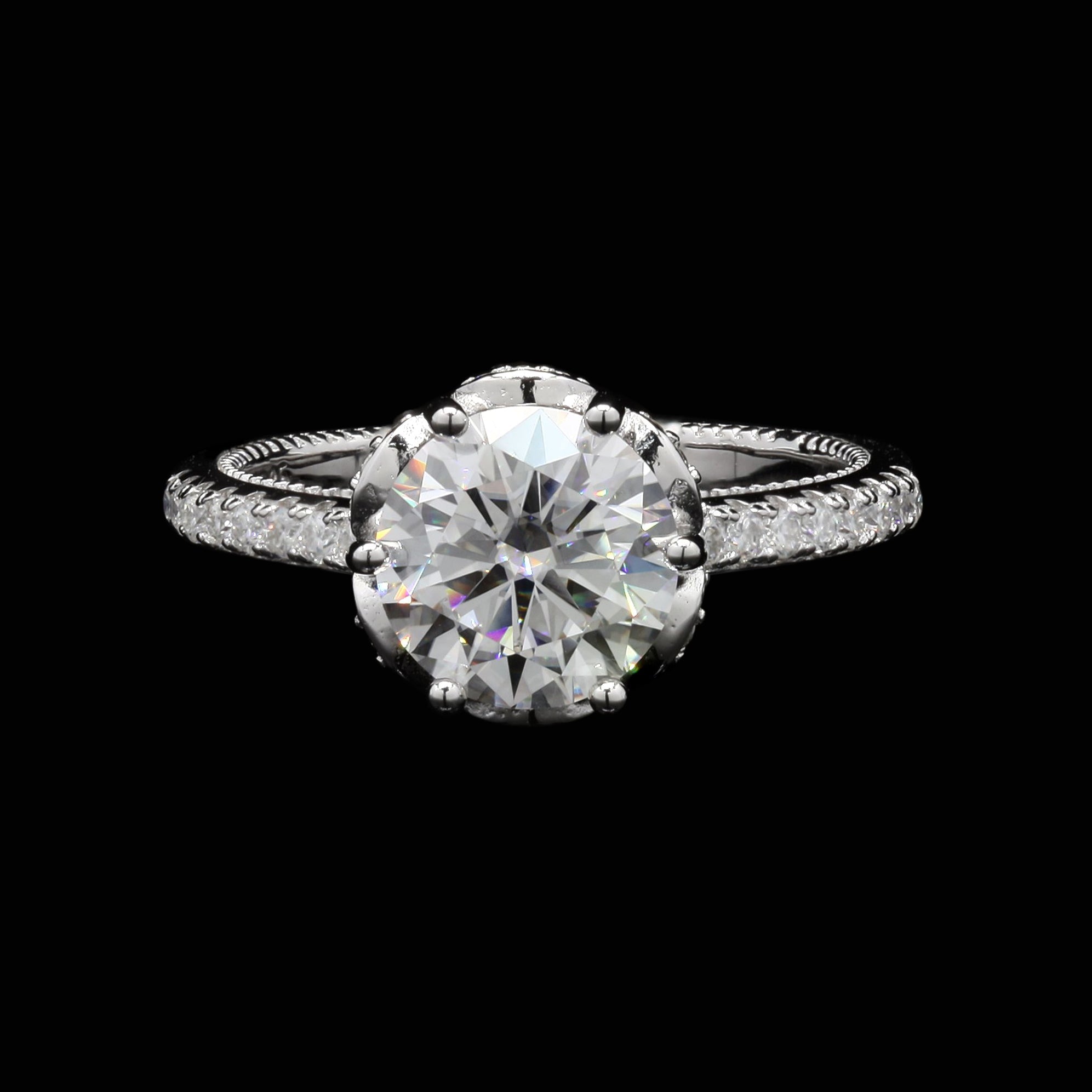 Round Solitaire Enagement Ring in Sterling Silver with Moissanite