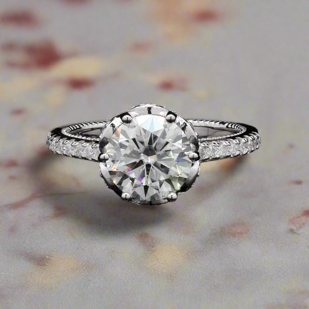 Round Solitaire Enagement Ring in Sterling Silver with Moissanite