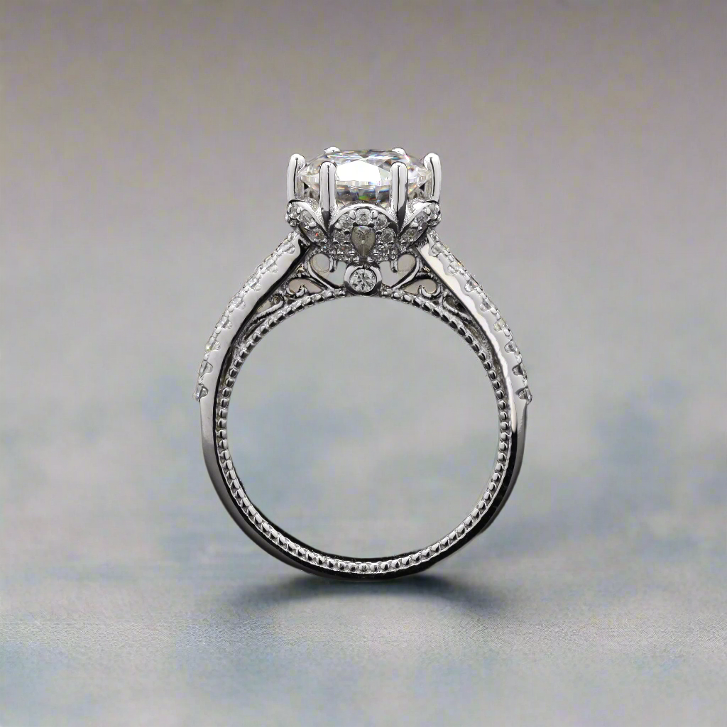 Round Solitaire Enagement Ring in Sterling Silver with Moissanite