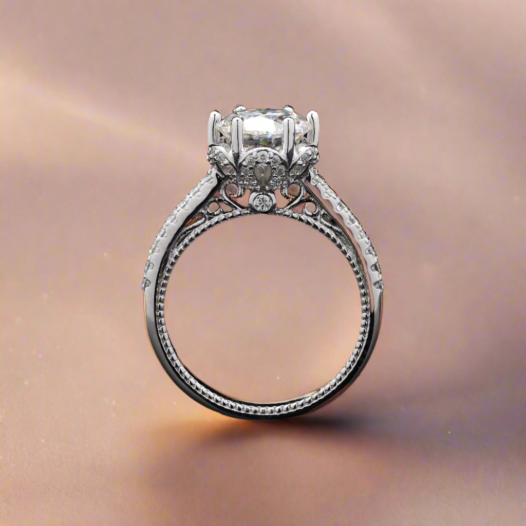Round Solitaire Enagement Ring in Sterling Silver with Moissanite