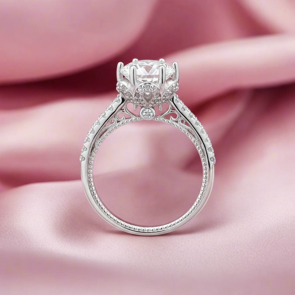 Round Solitaire Enagement Ring in Sterling Silver with Moissanite