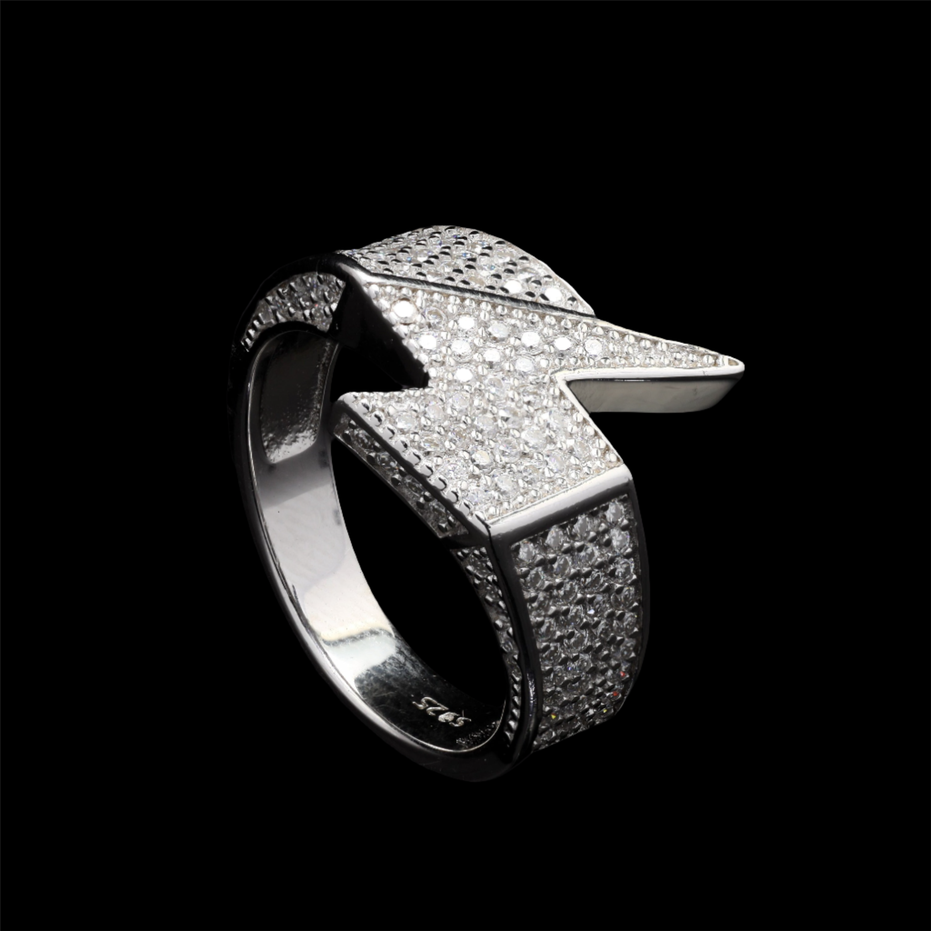 Silver Moissanite Thunder Ring in Sterling Silver for him